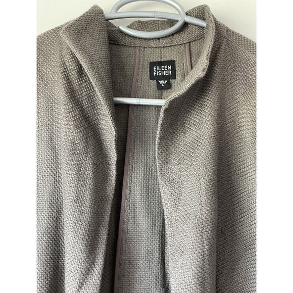 Eileen Fisher 71% Linen Open Front Blazer Cardigan Jacket Size L Brown - Picture 5 of 11